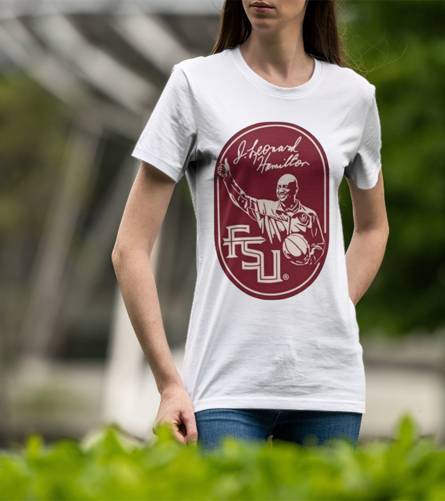 Leonard Hamilton FSU Basketball Coach With Ball And Signature T-Shirt
