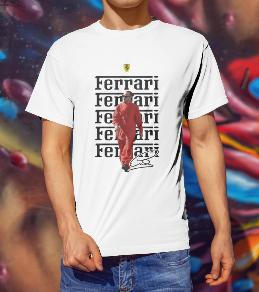 Ferrari 2025 Signature Lewis Hamilton Red Racing Suit T-Shirt
