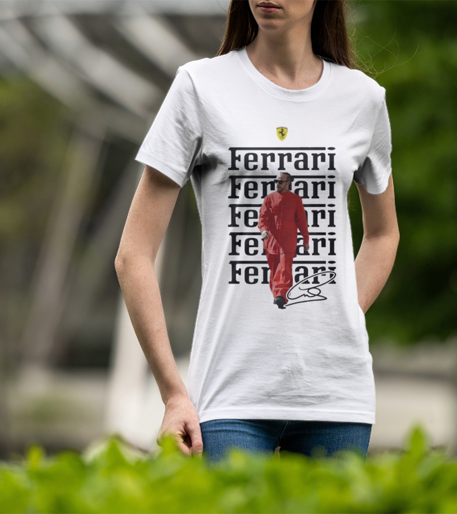 Ferrari 2025 Signature Lewis Hamilton Red Racing Suit T-Shirt