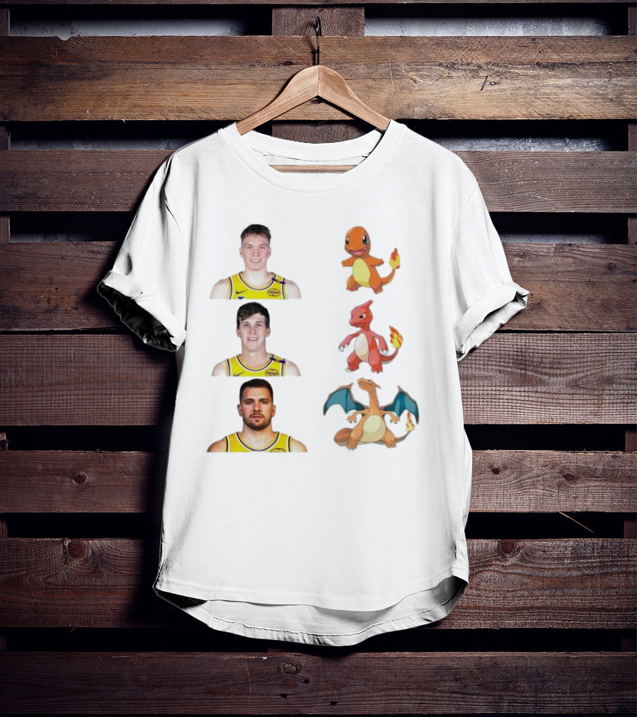 Lakers Evolution Dalton Knecht Charmander Austin Reaves Charmeleon Luka Doncic Charizard T-Shirt