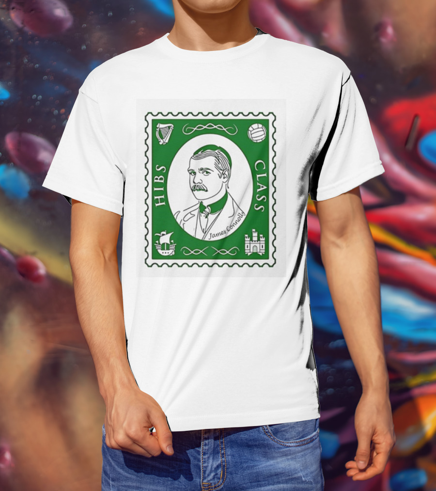 James Connolly Hibs Class Stamp With Harp, Ball, Ship, Castle Symbols T-Shirt