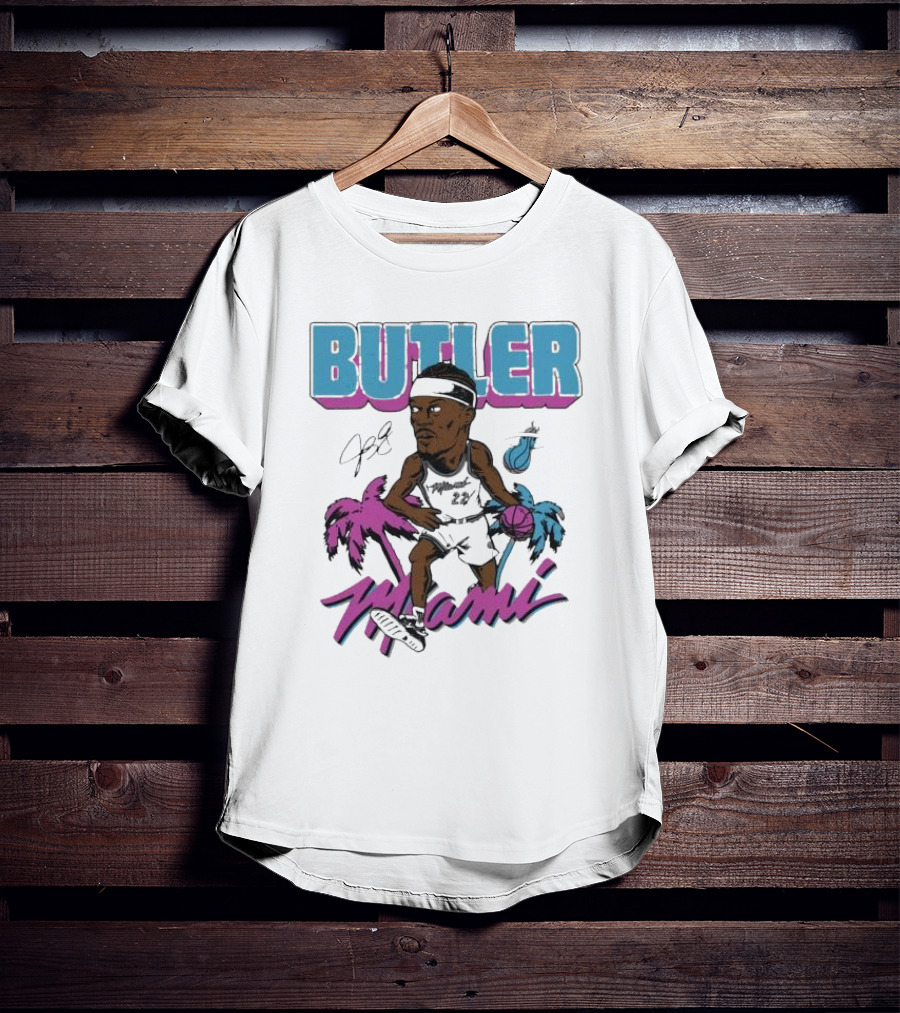 Butler Miami Basketball Caricature With Palm Trees And Flaming Ball T-Shirt