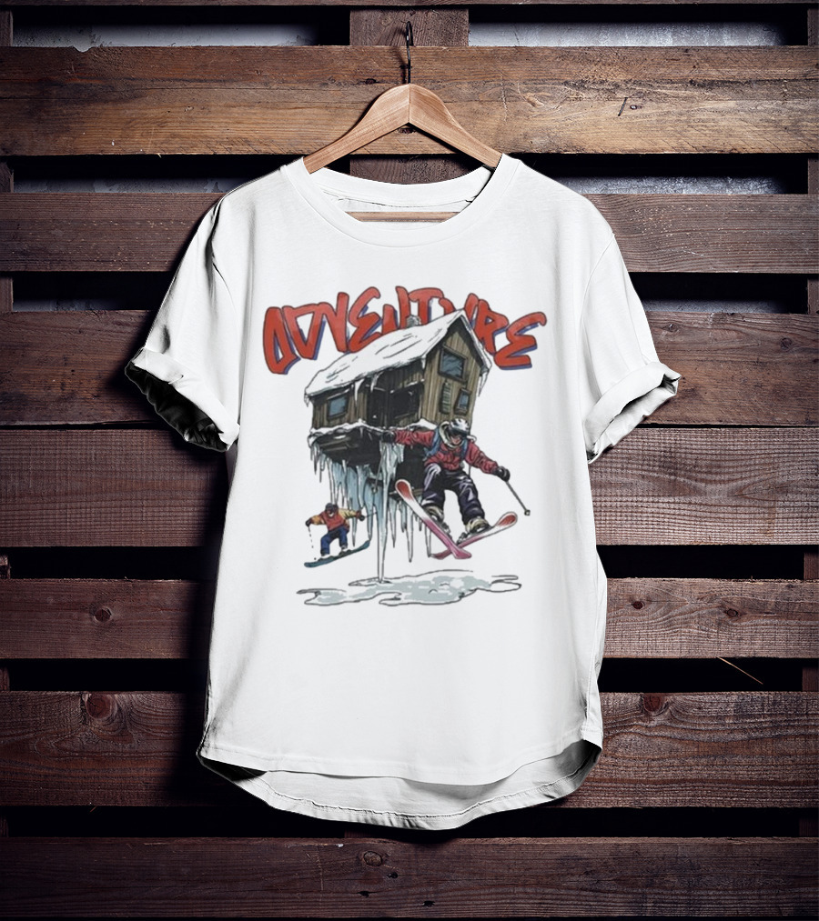 Adventure Jimmy's One Last Run Skiing Cabin Snowboarding T-Shirt