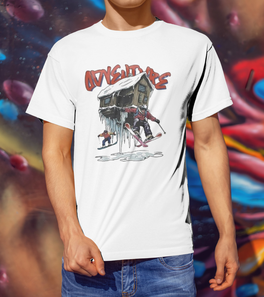 Adventure Jimmy's One Last Run Skiing Cabin Snowboarding T-Shirt