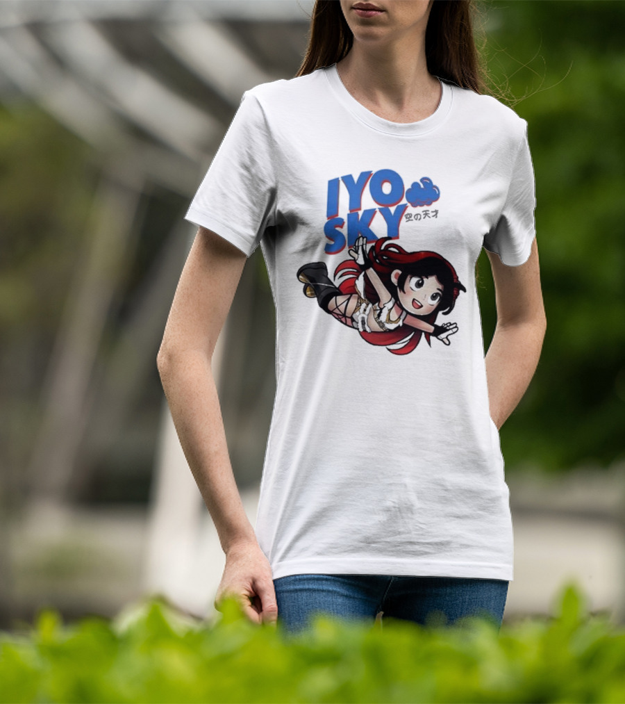 Iyo Sky Anime Character With Red And Black Hair Floating In The Clouds T-Shirt