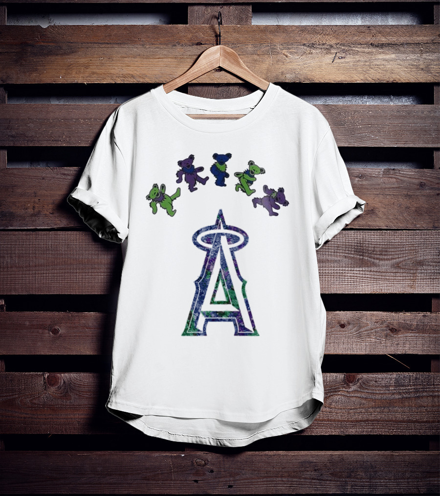 Los Angeles Angels Grateful Dead Night 2025 Dancing Bears And Halo Symbol T-Shirt