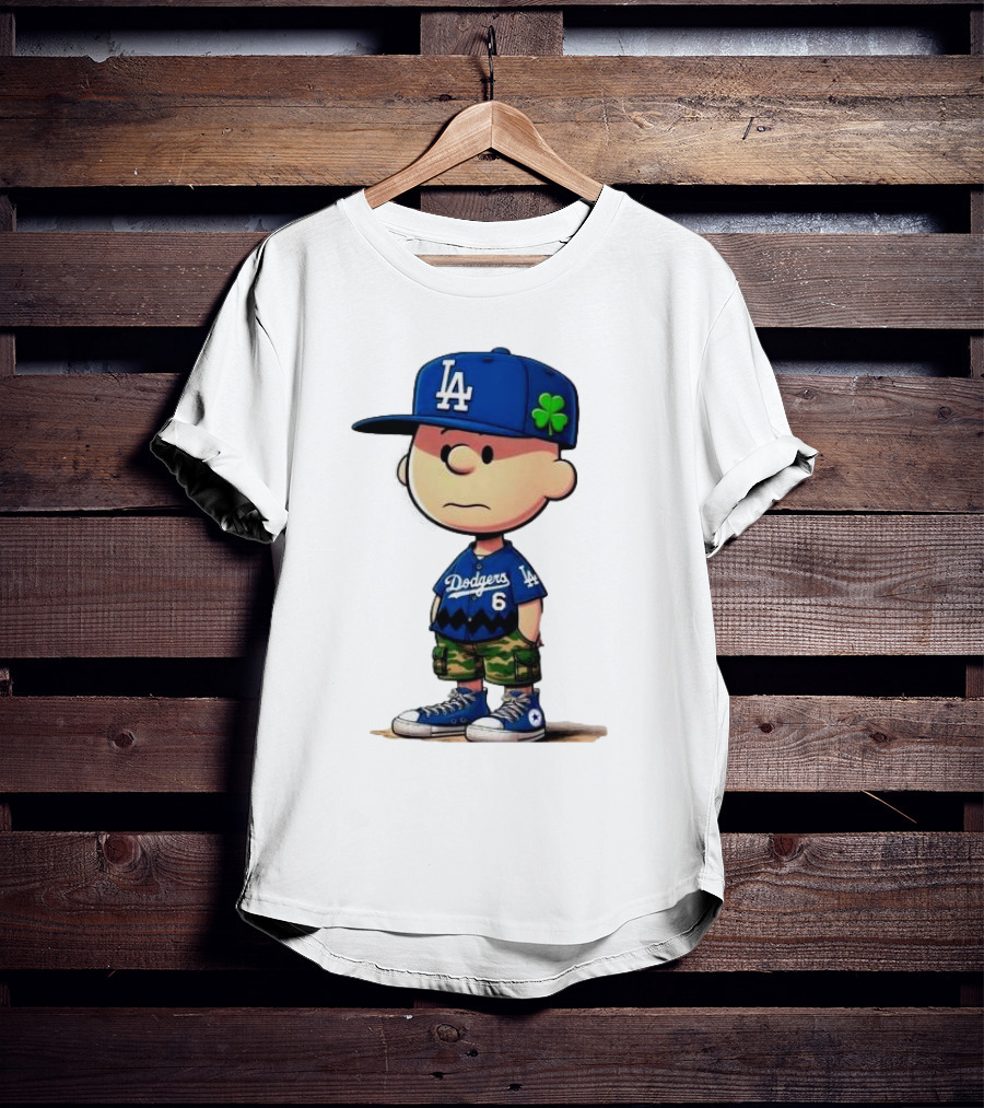 Los Angeles Dodgers Charlie Brown St. Patrick's Day LA Hat Clover Dodgers 6 Jersey T-Shirt