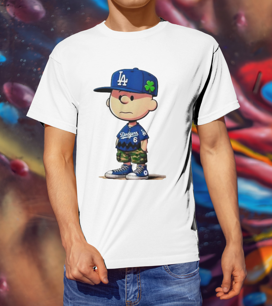 Los Angeles Dodgers Charlie Brown St. Patrick's Day LA Hat Clover Dodgers 6 Jersey T-Shirt
