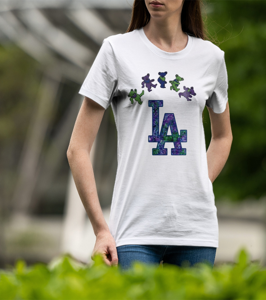 Los Angeles Dodgers Grateful Dead Night 2025 LA Logo Dancing Bears T-Shirt