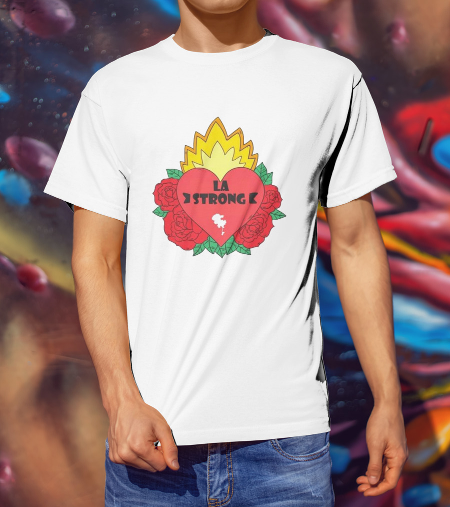 LA Strong Heart With Roses And Flames T-Shirt