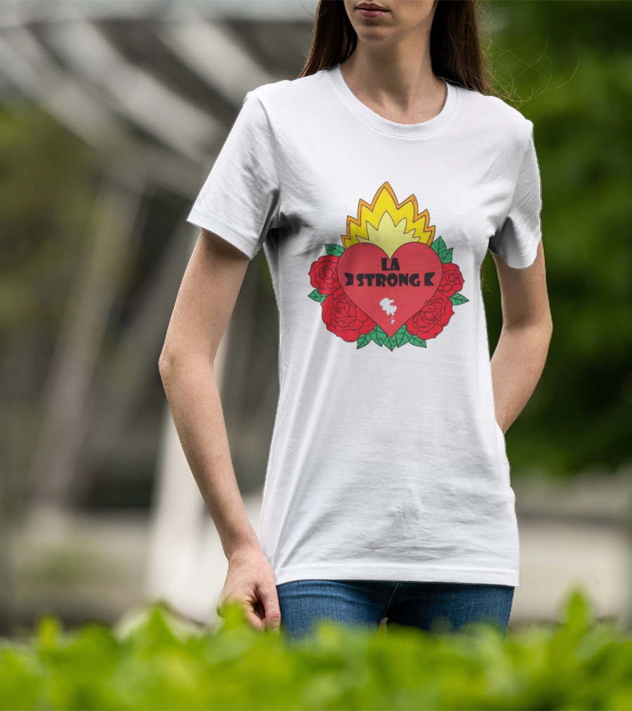 LA Strong Heart With Roses And Flames T-Shirt