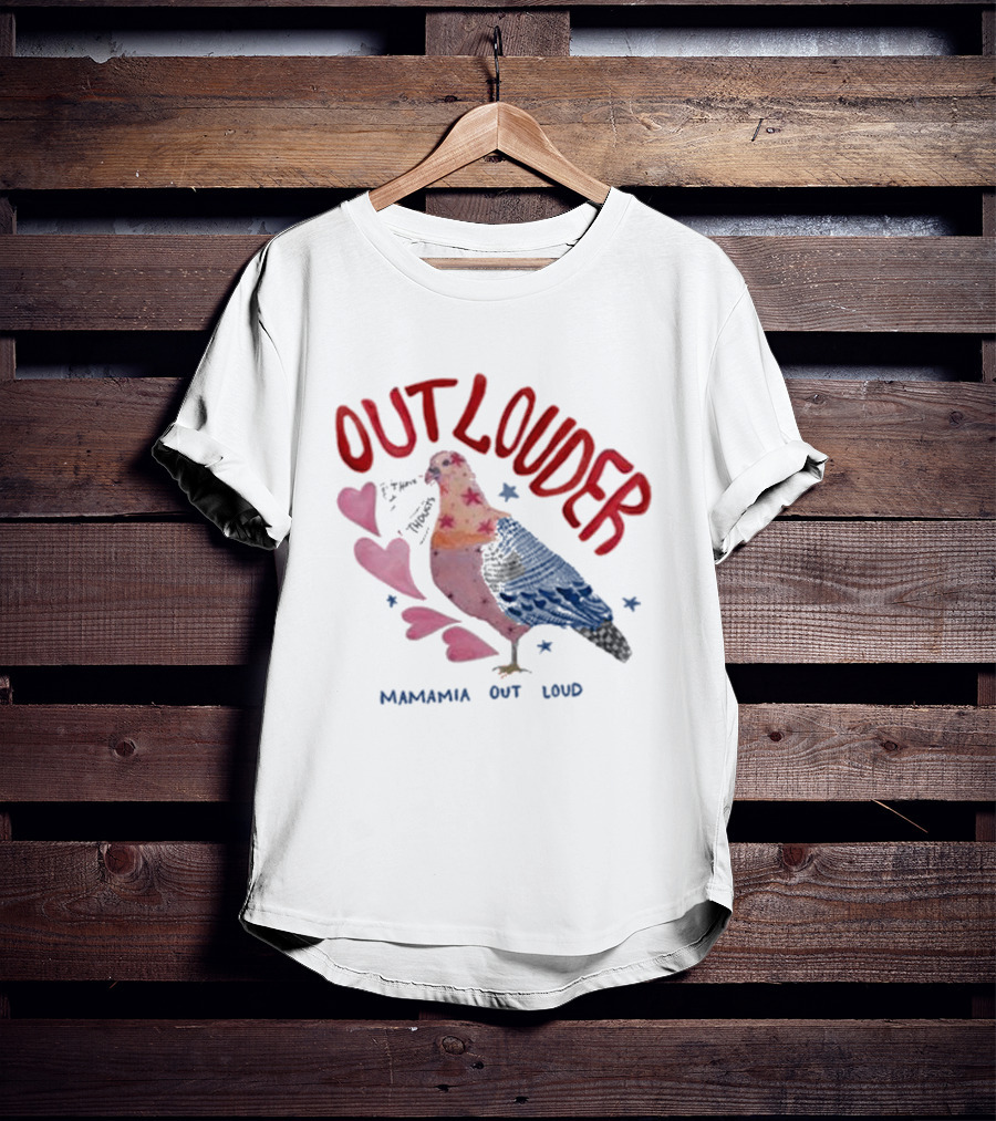 Mamamia Out Loud Outlouder Pigeon With Hearts And Stars T-Shirt
