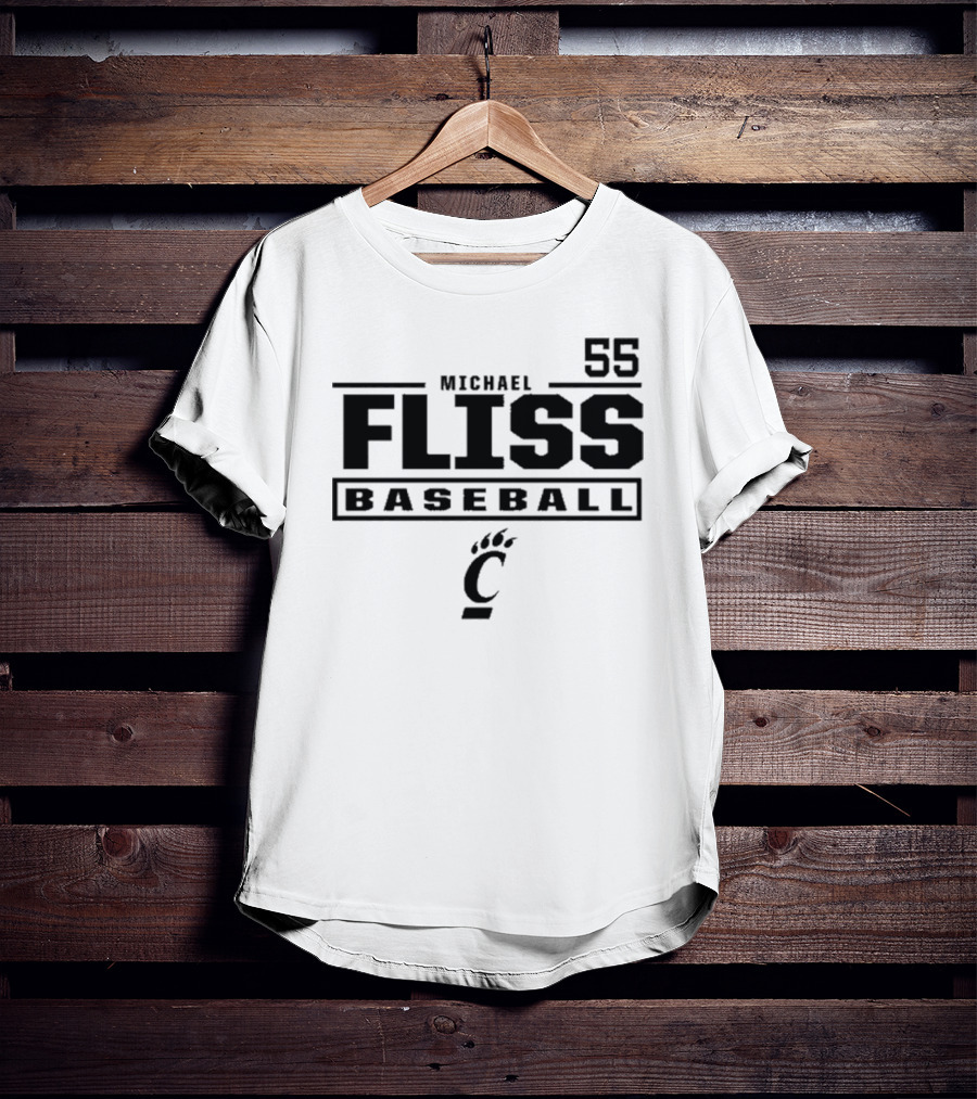 Michael Fliss 55 Cincinnati Bearcats Baseball 2025 Bold Athlete Number Design T-Shirt