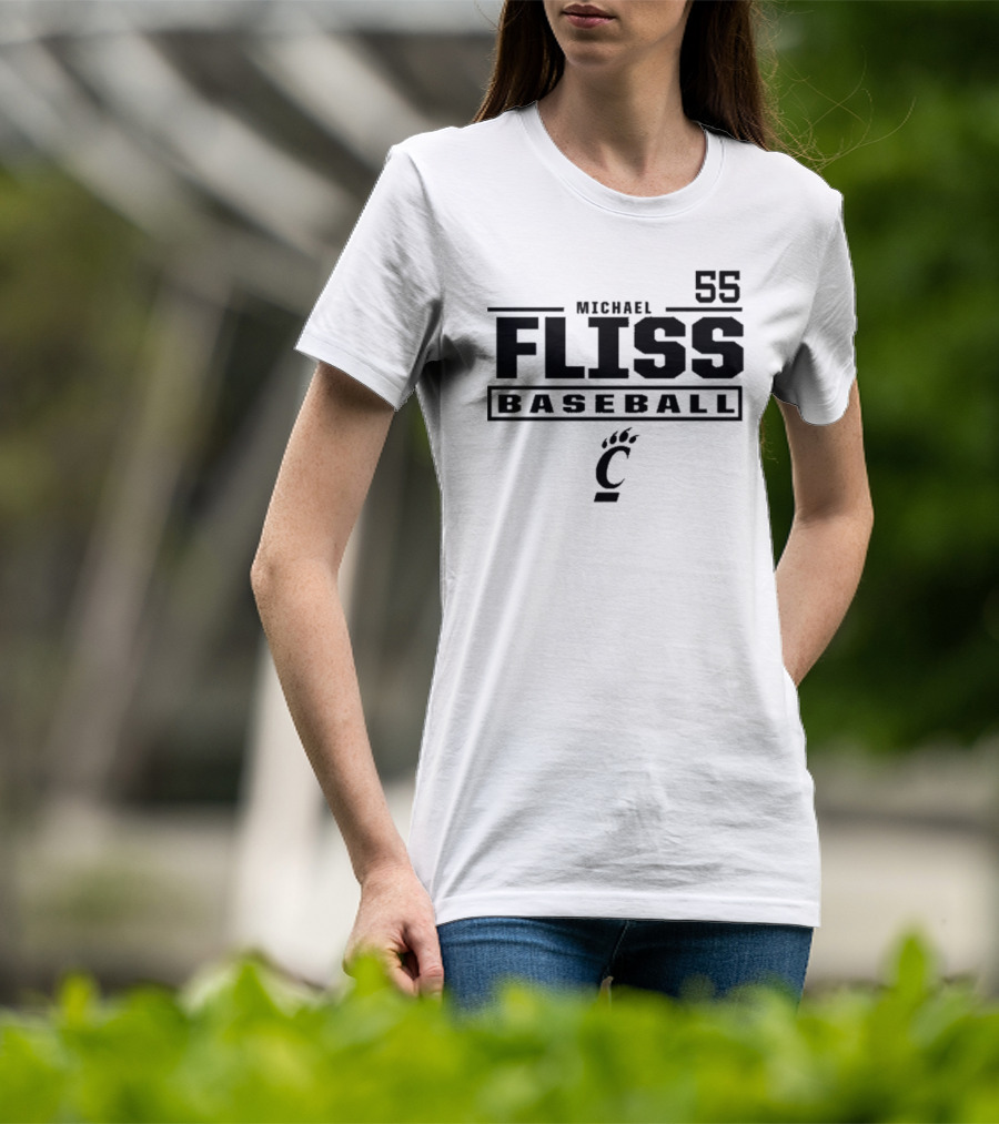 Michael Fliss 55 Cincinnati Bearcats Baseball 2025 Bold Athlete Number Design T-Shirt