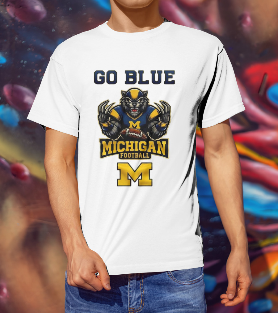 Go Blue Michigan Football Wolverine Mascot M T-Shirt