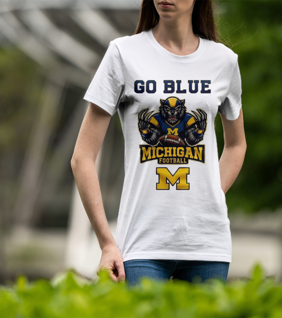 Go Blue Michigan Football Wolverine Mascot M T-Shirt
