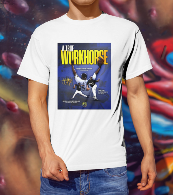 A True Workhorse Milwaukee Brewers CC Sabathia 130.2 Innings 82 Days 1.65 ERA Seven Complete Games Signature T-Shirt
