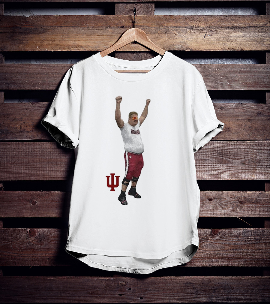 Mike Katic Indiana Hoosiers Football Player Celebration Cartoon IU Logo T-Shirt