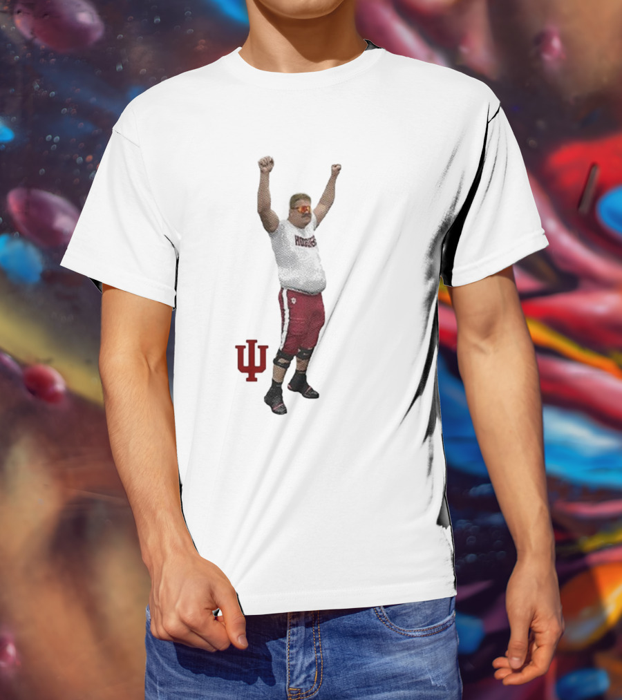Mike Katic Indiana Hoosiers Football Player Celebration Cartoon IU Logo T-Shirt