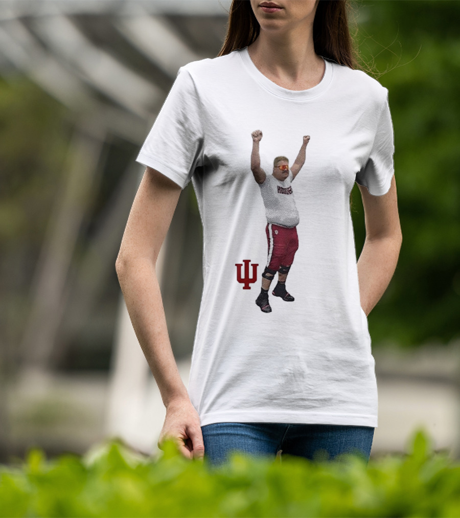 Mike Katic Indiana Hoosiers Football Player Celebration Cartoon IU Logo T-Shirt