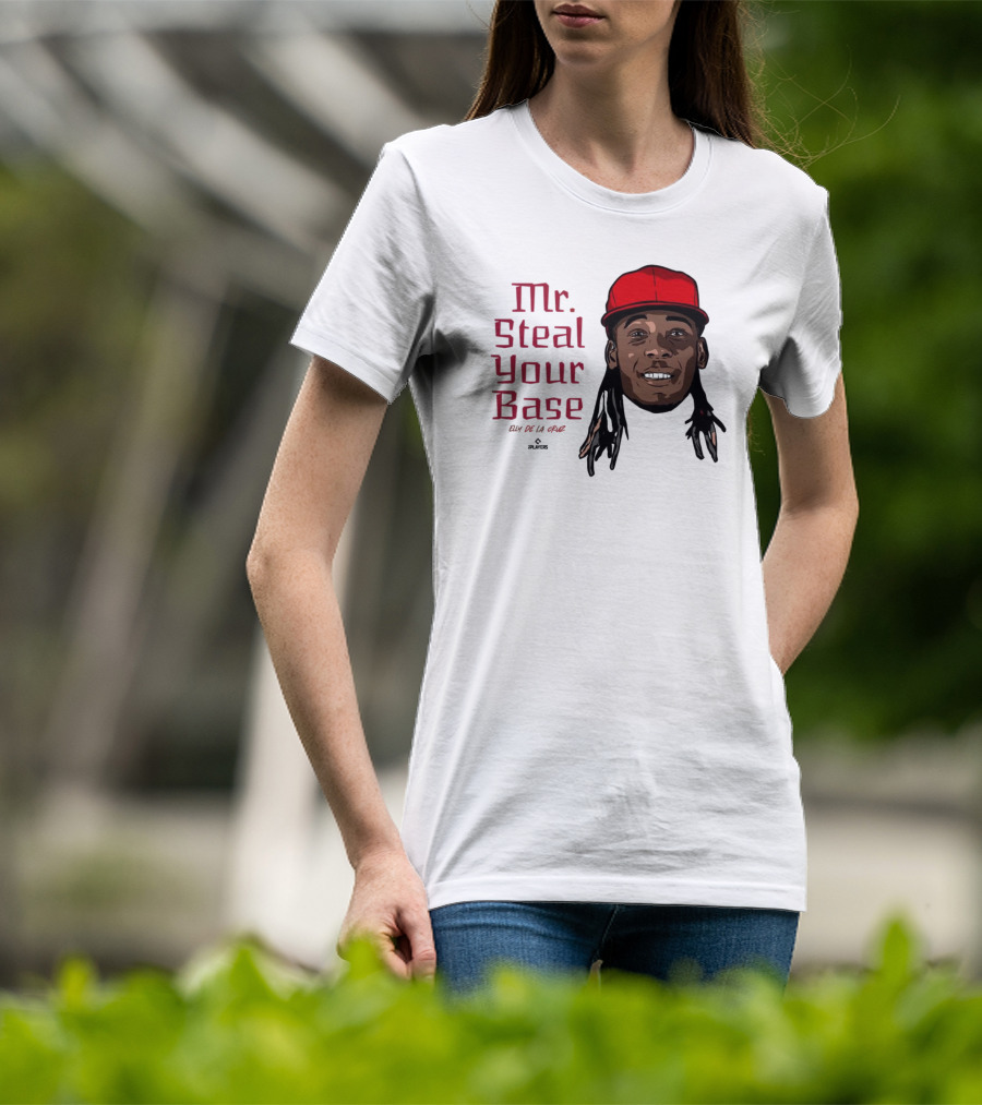 Mr Steal Your Base Elly De La Cruz Red Cap Portrait T-Shirt