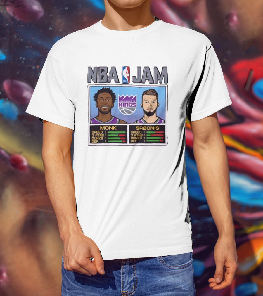 NBA Jam Sacramento Kings Monk Sabonis Stats Graphic T-Shirt