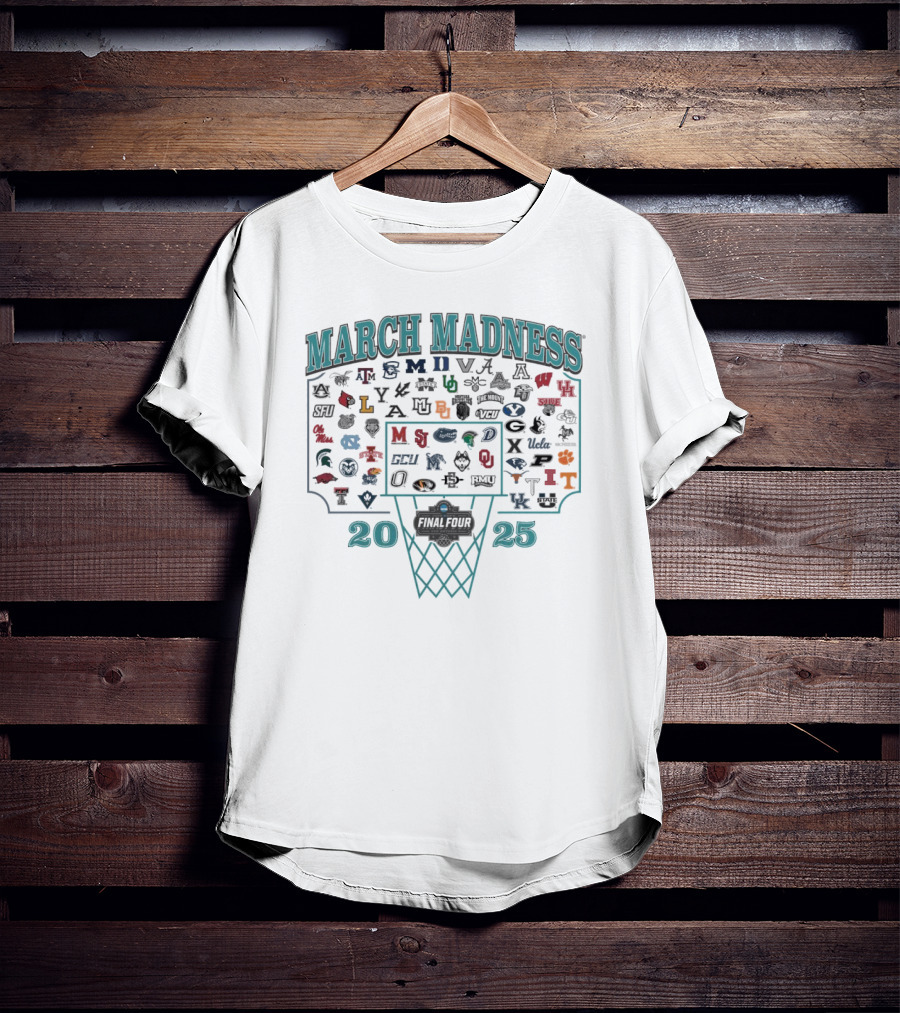 NCAA 2025 March Madness Basketball Tournament Team Logos And Hoop T-Shirt