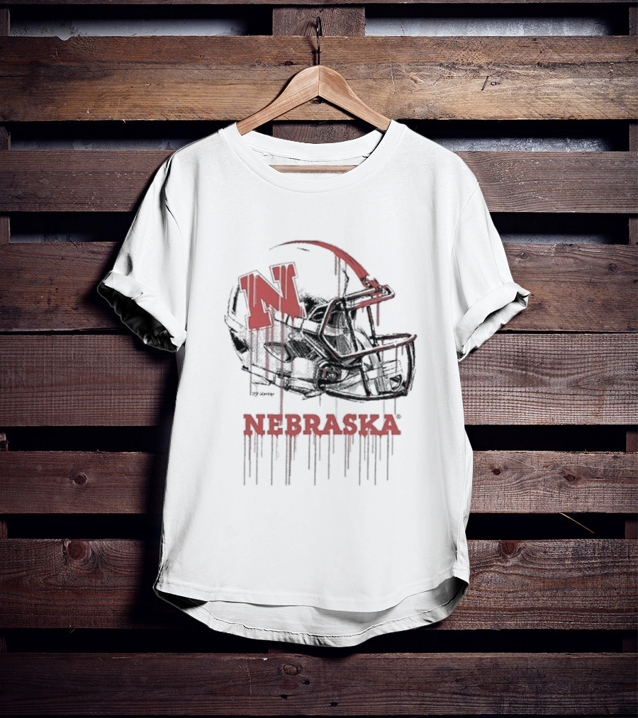 Nebraska Huskers N Dripping Football Helmet T-Shirt