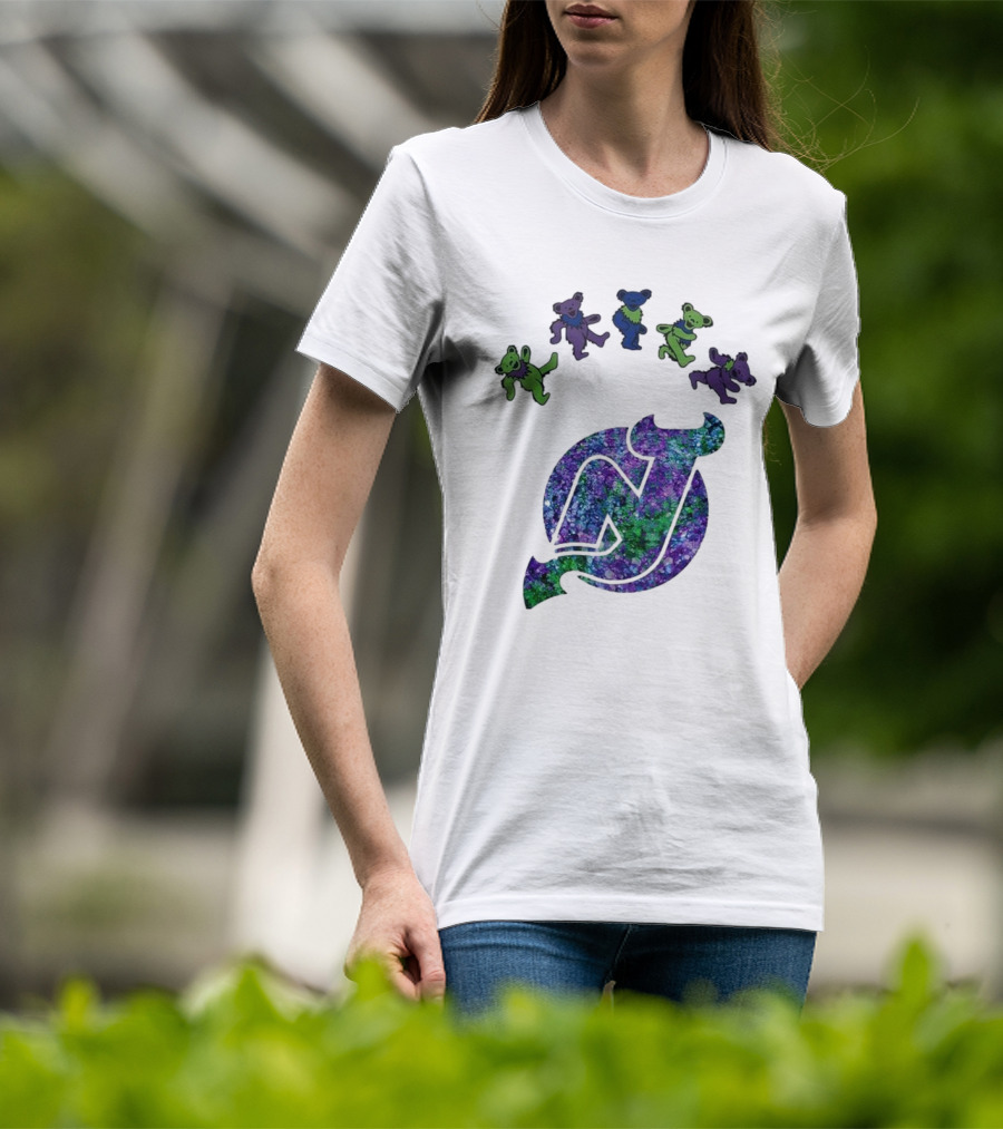 New Jersey Devils Grateful Dead Night 2025 Dancing Bears Iconic Hockey Event T-Shirt