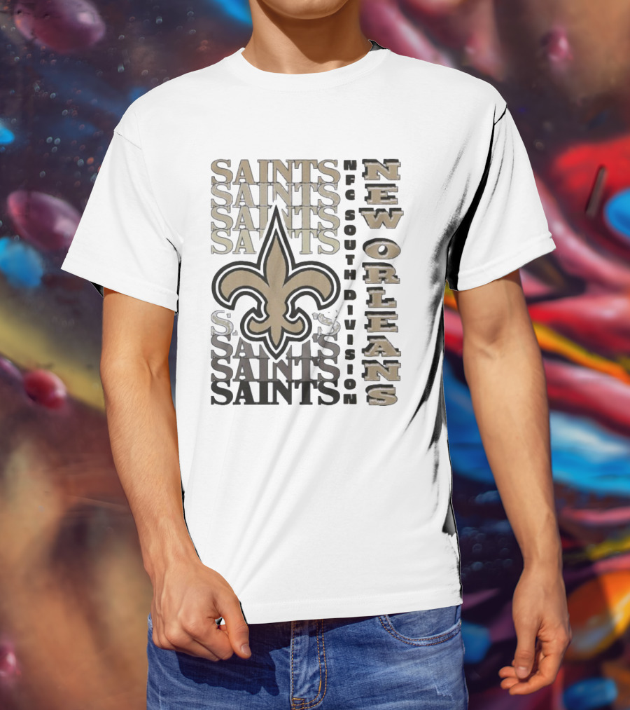 New Orleans Saints NFC South Division Fleur-de-Lis Saints Text Pattern T-Shirt