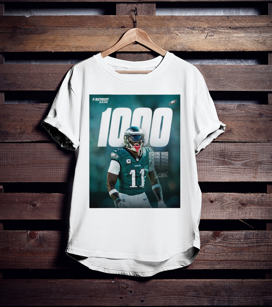Philadelphia Eagles A.J. Brown 1000 Receiving Yards Signature Fly Eagles Fly NFL T-Shirt