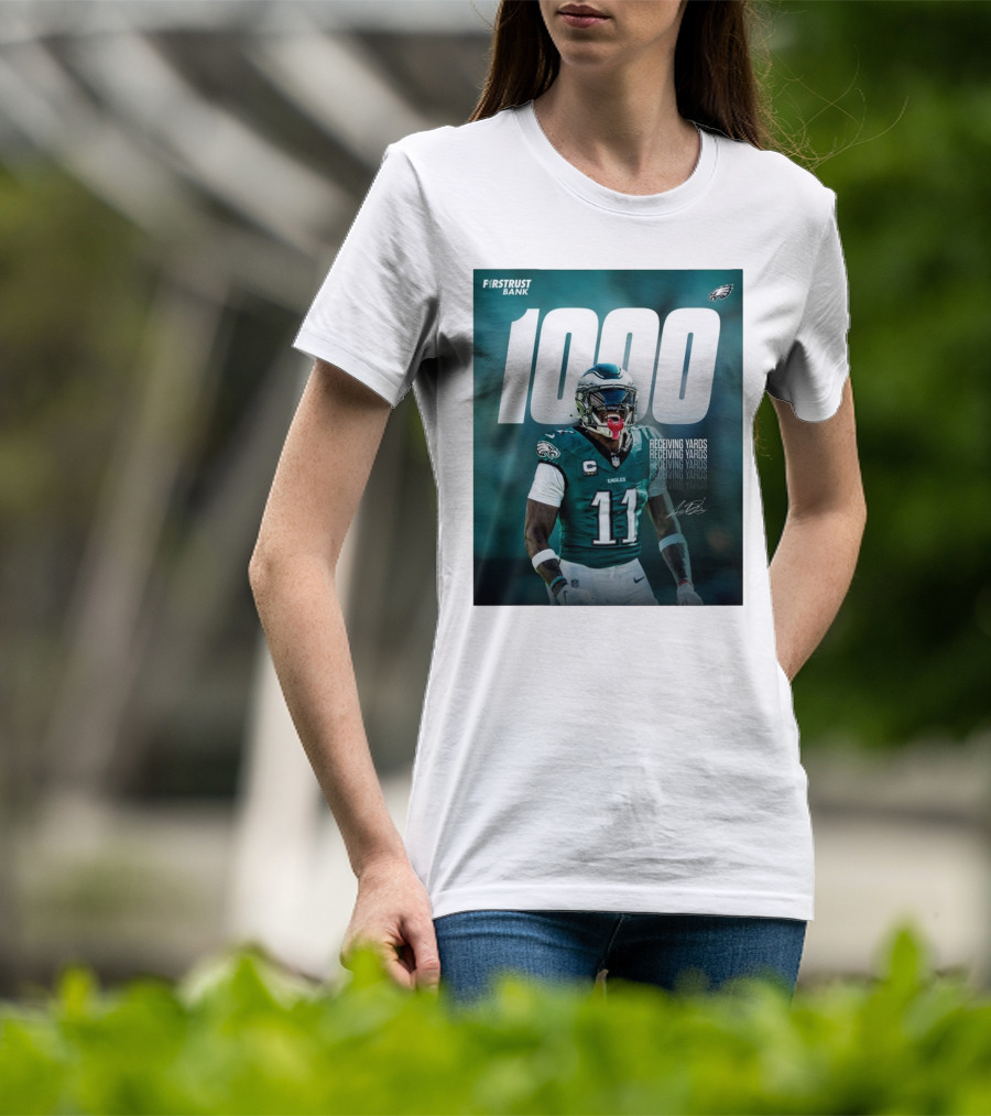 Philadelphia Eagles A.J. Brown 1000 Receiving Yards Signature Fly Eagles Fly NFL T-Shirt