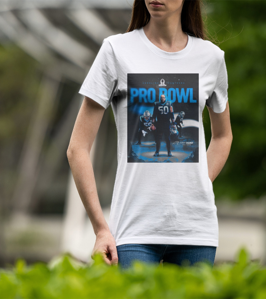 Carolina Panthers Pro Bowl 2025 Robert Hunt 50 Guard Signature NFL T-Shirt