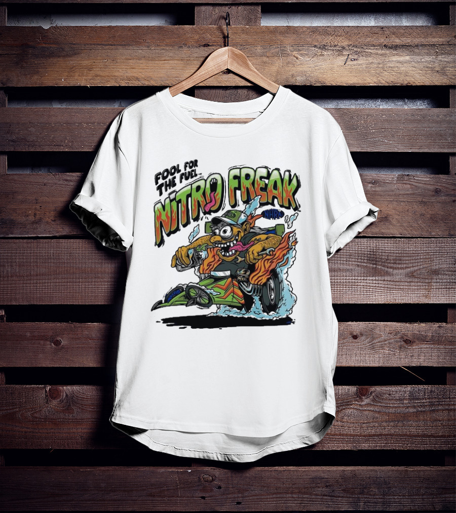 NHRA Nitro Freak Fool For The Fuel Drag Racing Cartoon Character T-Shirt