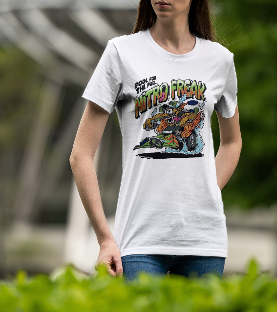 NHRA Nitro Freak Fool For The Fuel Drag Racing Cartoon Character T-Shirt