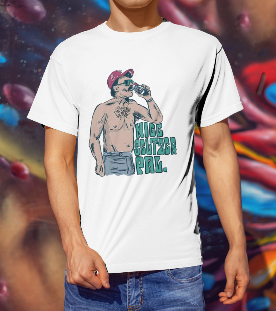 Nice Seltzer Pal 4.0 Cartoon Graphic Of Less Man In Cap And Sunglasses With Drink T-Shirt