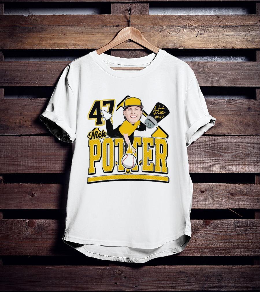 Nick Potter 47 Baseball Illustration With Character In Yellow And Black T-Shirt