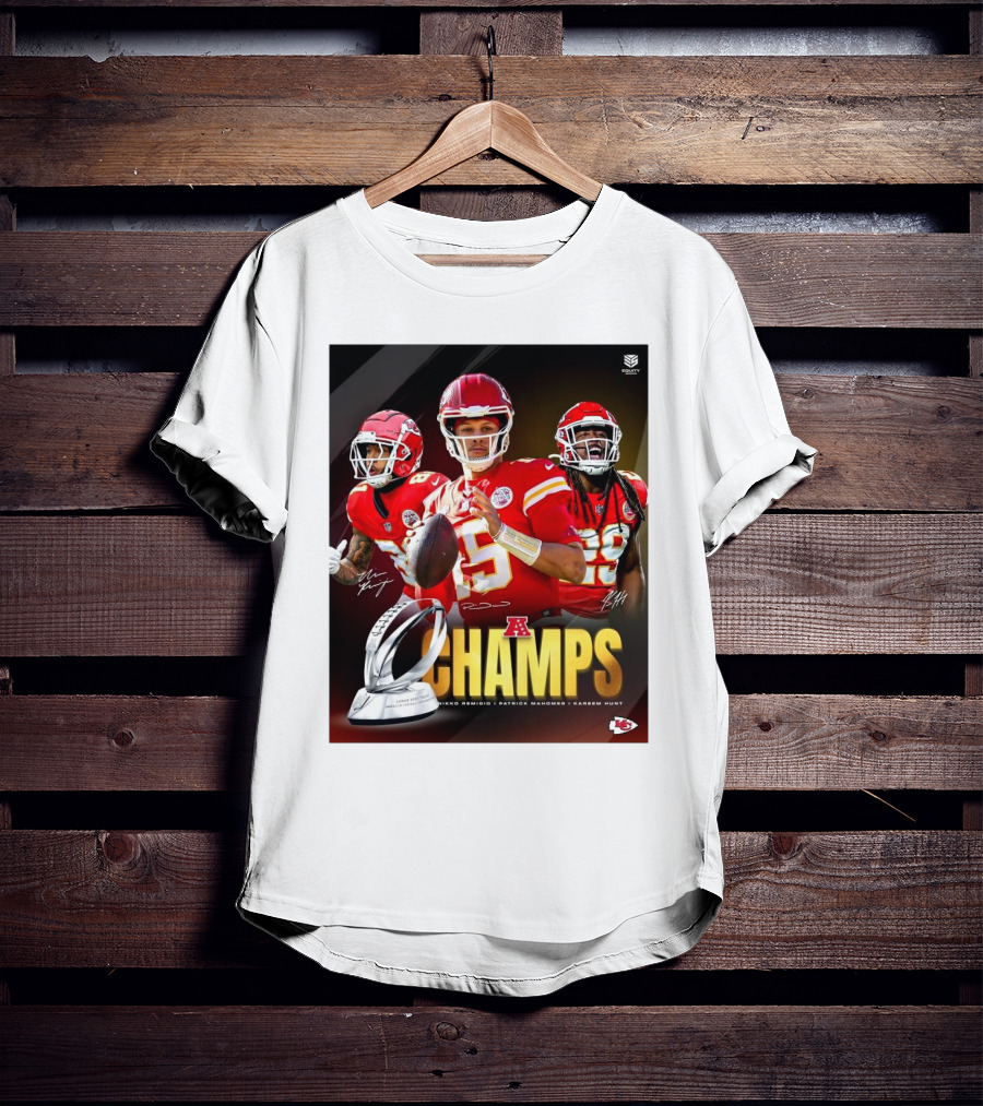 Kansas City Chiefs AFC Champs Nikko Remigio Patrick Mahomes II Kareem Hunt Signatures T-Shirt