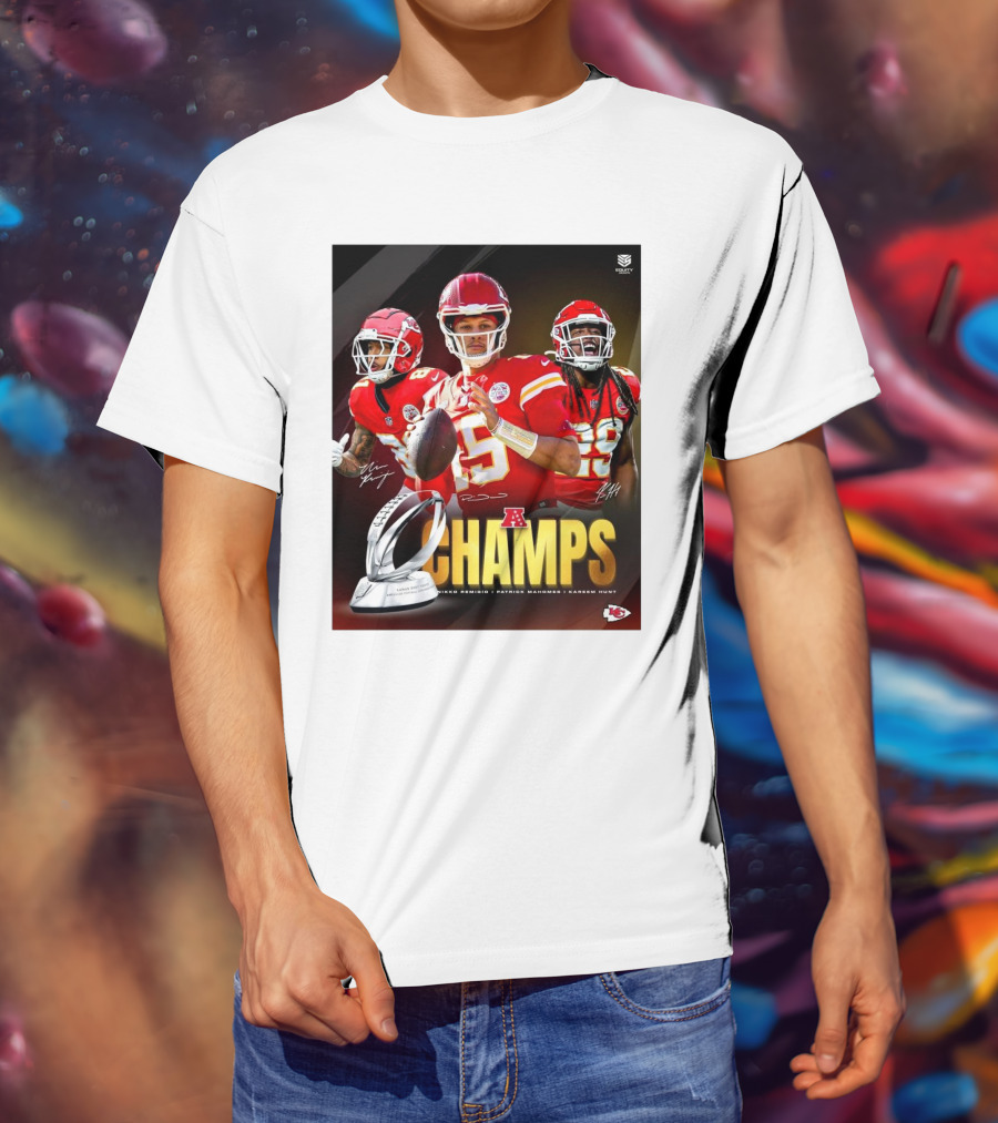 Kansas City Chiefs AFC Champs Nikko Remigio Patrick Mahomes II Kareem Hunt Signatures T-Shirt