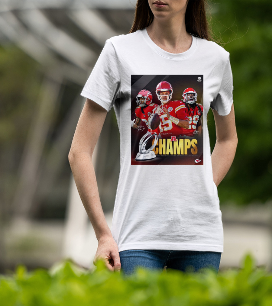 Kansas City Chiefs AFC Champs Nikko Remigio Patrick Mahomes II Kareem Hunt Signatures T-Shirt