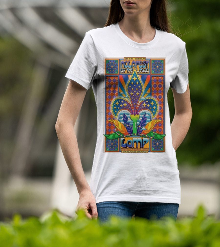 Nolafest By The Lake Lamp Cedar Lake NJ April 26 2025 Fleming Fleur-de-Lis Psychedelic Art Style T-Shirt