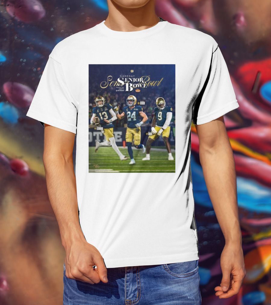 Gameday Senior Bowl February 2025 Notre Dame Fighting Irish Riley Leonard Jack Kiser RJ Oben T-Shirt