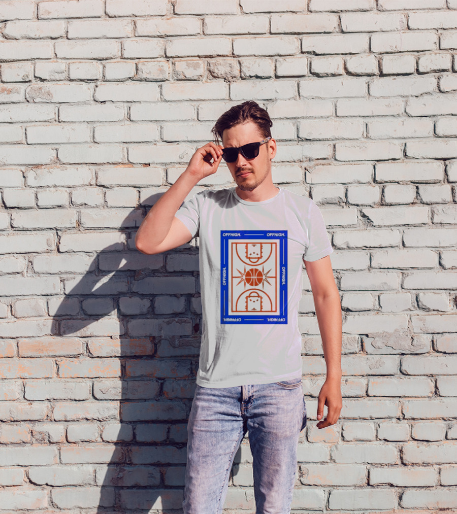 Offhigh Home White Basketball Court Blueprint T-Shirt