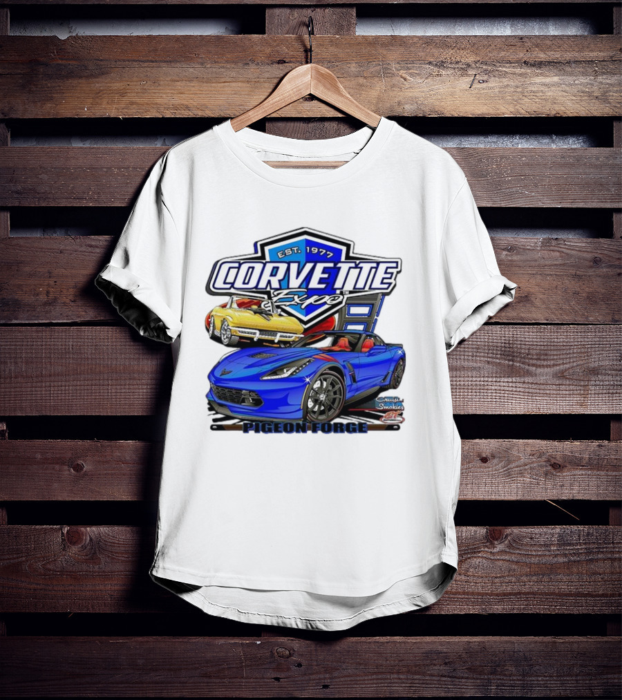 Corvette Expo Pigeon Forge 1977 Blue And Yellow Cars Cruise The Smokies T-Shirt