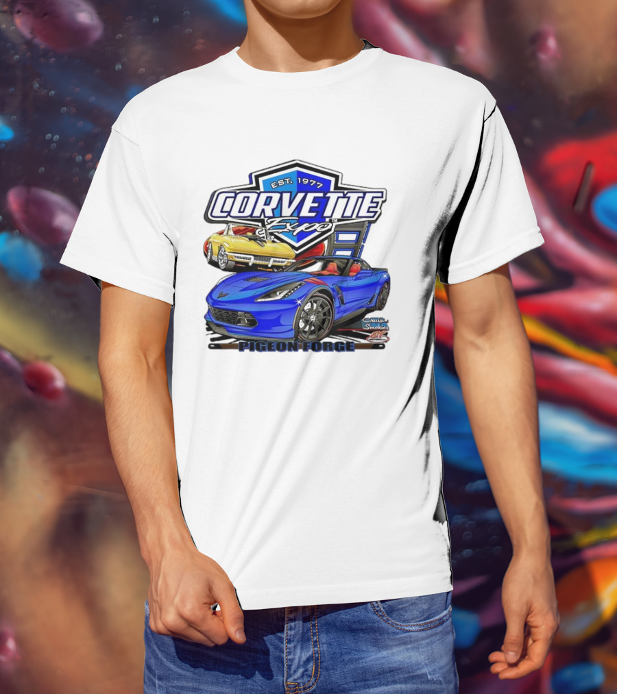 Corvette Expo Pigeon Forge 1977 Blue And Yellow Cars Cruise The Smokies T-Shirt