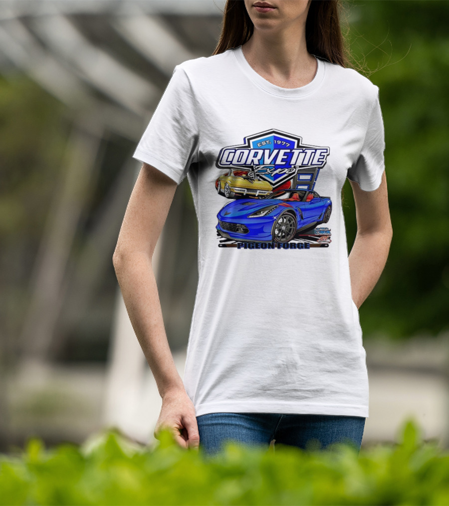 Corvette Expo Pigeon Forge 1977 Blue And Yellow Cars Cruise The Smokies T-Shirt
