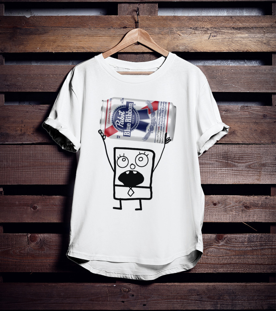 Pabst Blue Ribbon Doodlebob SpongeBob SquarePants Canned Beer Character T-Shirt
