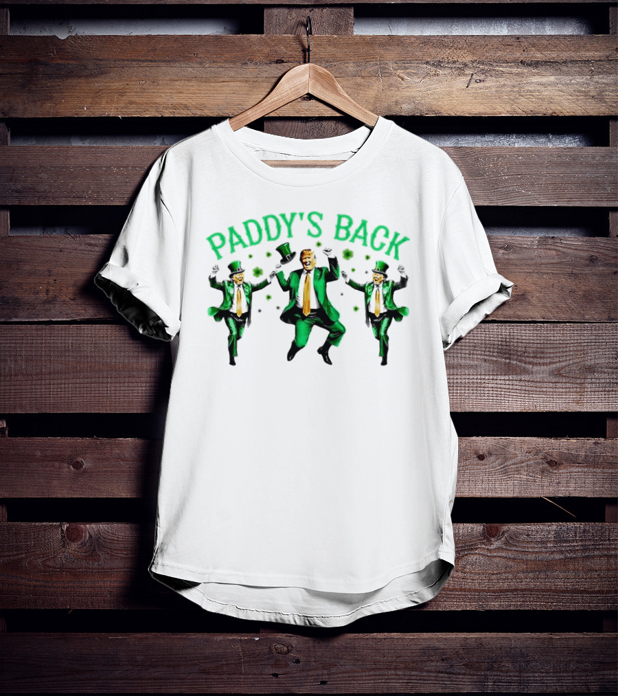 Paddy's Back St Patrick's Day Dancing Figures In Green Suit And Top Hat T-Shirt