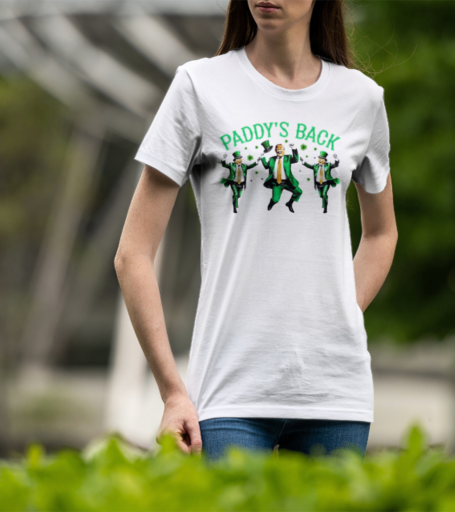 Paddy's Back St Patrick's Day Dancing Figures In Green Suit And Top Hat T-Shirt