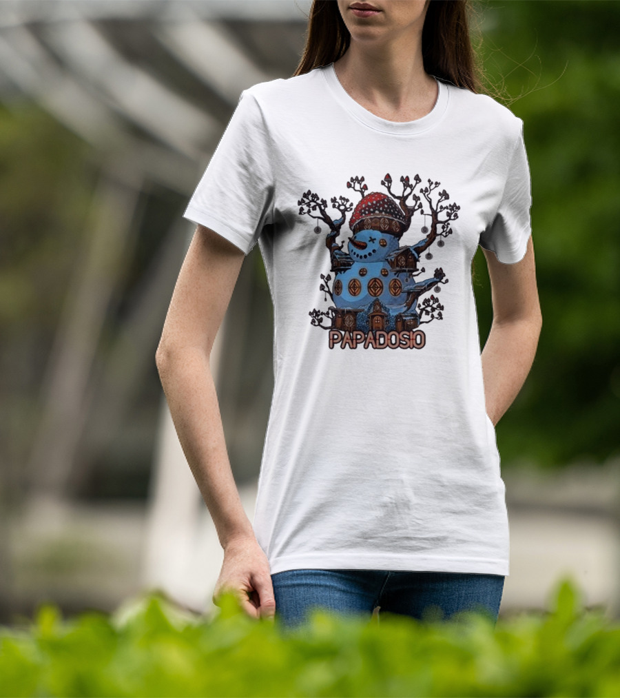 Papadosio Crimbus Snowman With Red Hat And Light Symbols T-Shirt